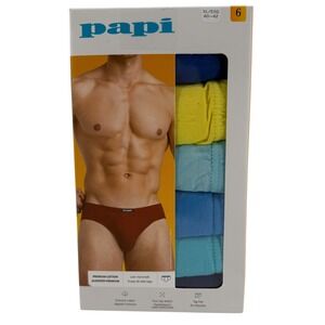 Papi Mens 6 Pack Premium Cotton Low Rise Briefs Multicolor XL 40-42 NEW